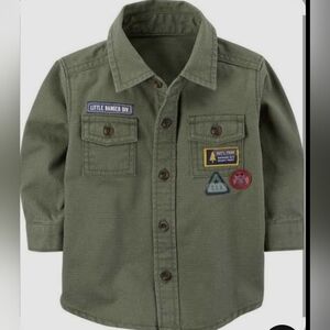 Carter's Olive Button-Down Shirt with Fun Patches